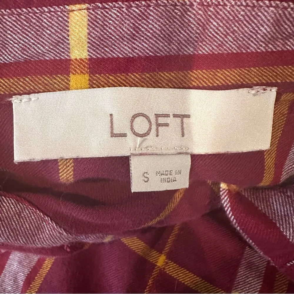 Loft Ann Taylor Plaid Flannel Oversized Everyday Shirt Women's Small‎ Burgundy - Image 7