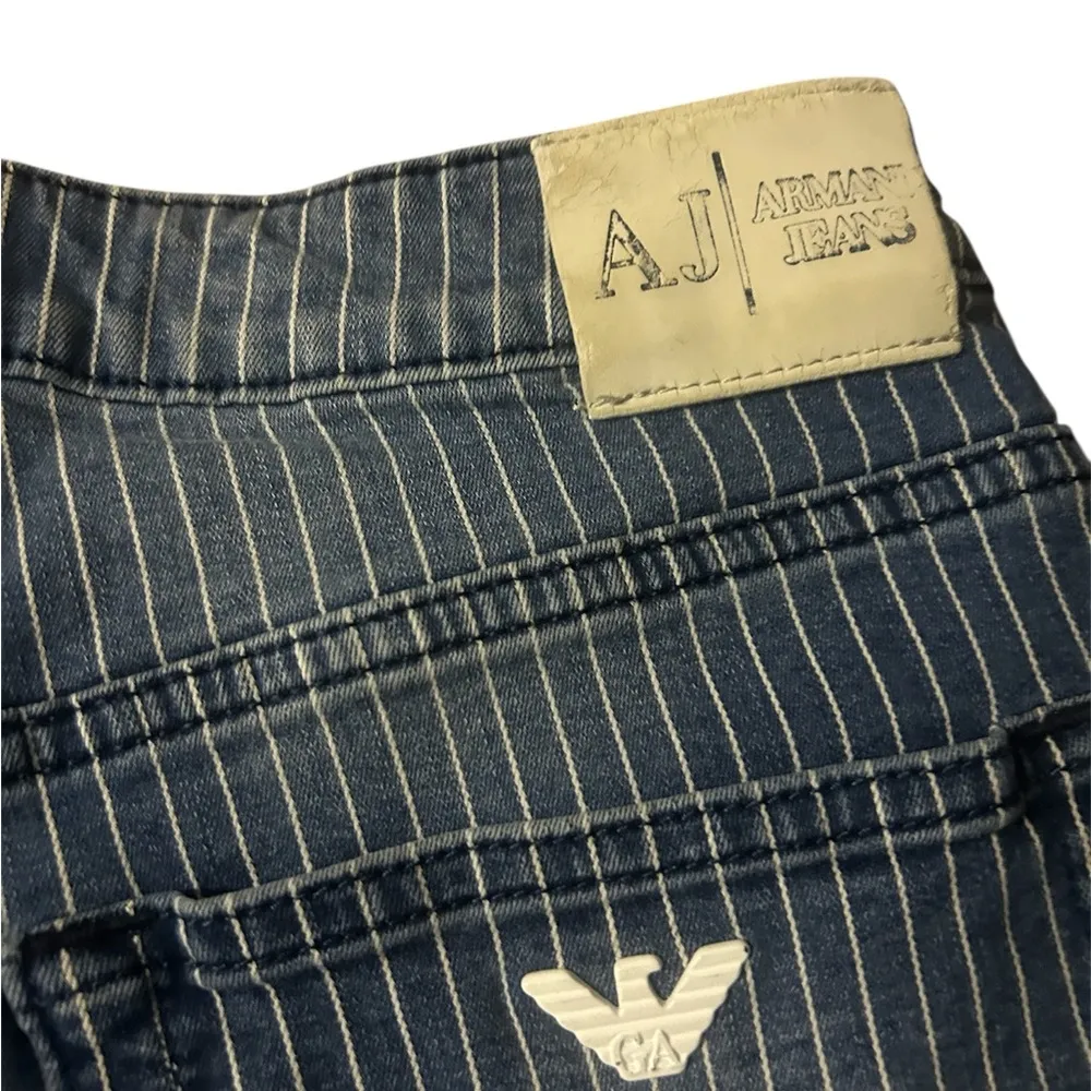 Armani Jeans Blue and White Jean Shorts with Pinstripe Pattern size 26 - Image 3