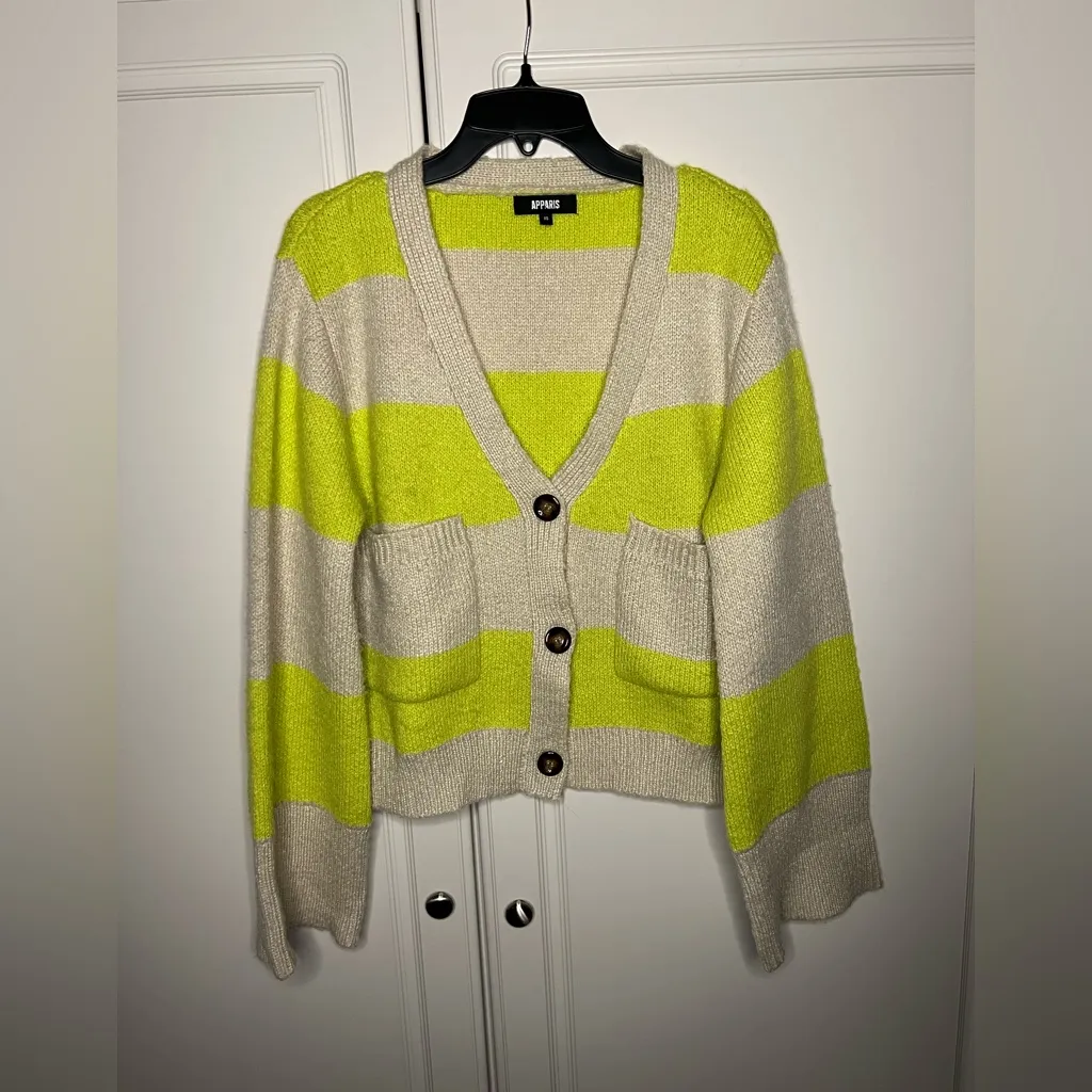 Apparis Marcella Re Knit Kiwi Stripe Cardigan Sweater Green Size XS - Image 4