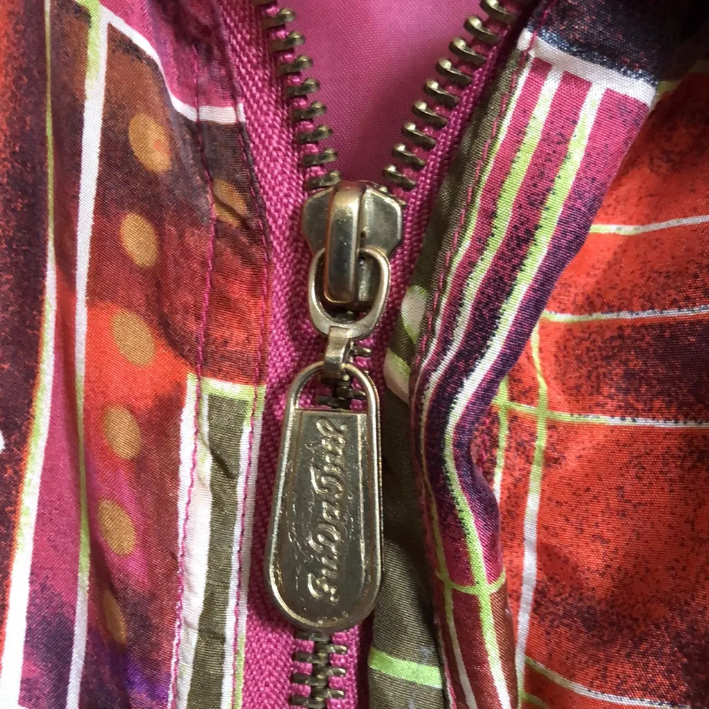 Vtg FUDU‎ international 100% silk jogging Bomber jacket women’s size L Orange Size L - Image 5