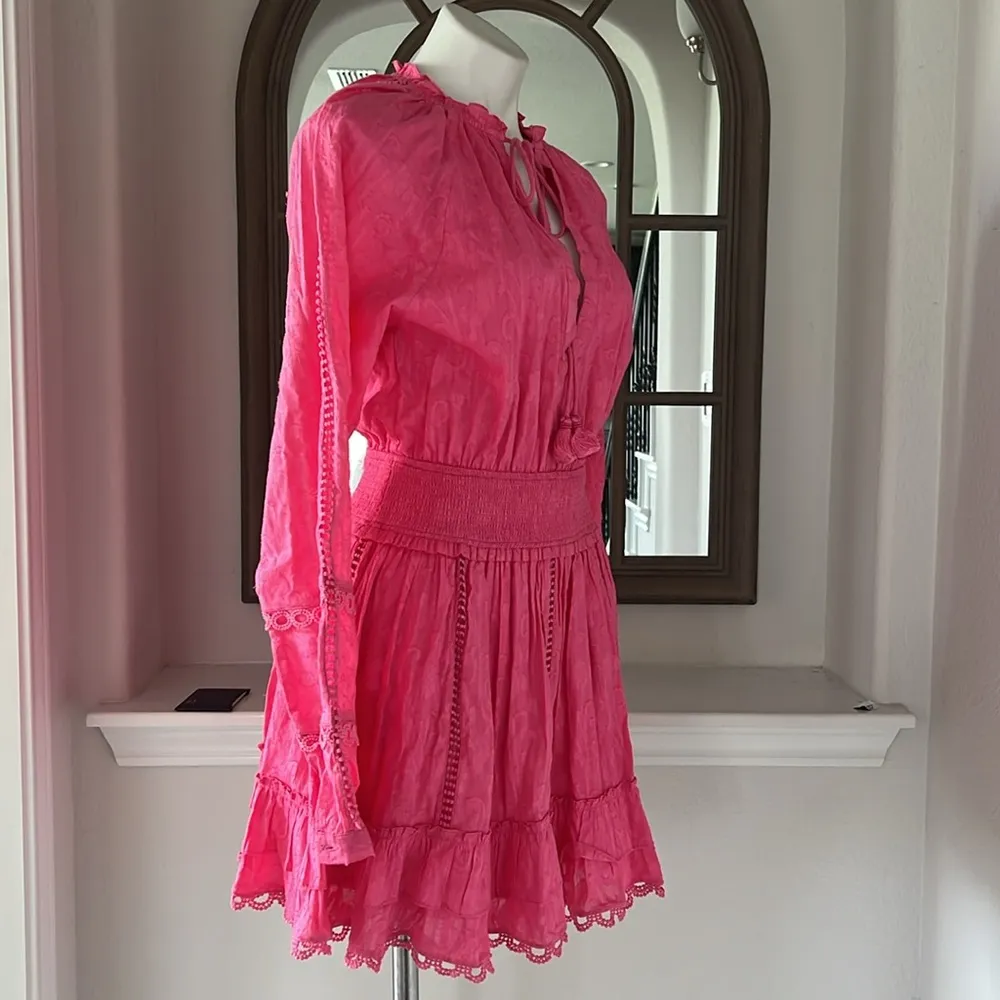 Hemant and Nandita Cotton Ruffled Eyelet Dress, Pink Size XS EXCELLENT! $458 - Image 5