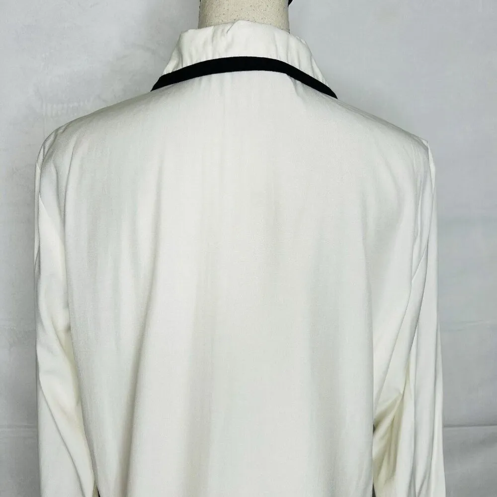Vintage Susan Bristol Button-Down Blouse Shirt Sz 14 Ivory with Black Trim NWT - Image 9