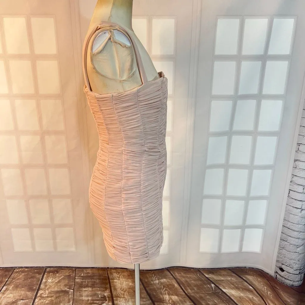 House of CB London Pink Cate Ruched Mesh Square Neck Bodycon Mini Dress Medium - Image 7