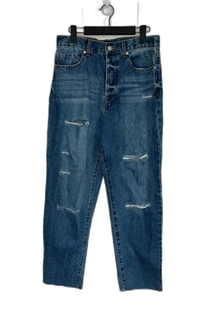 Forever21 Premium Distressed Mom Denim Blue Jeans Button Fly Size 29 - Image 2