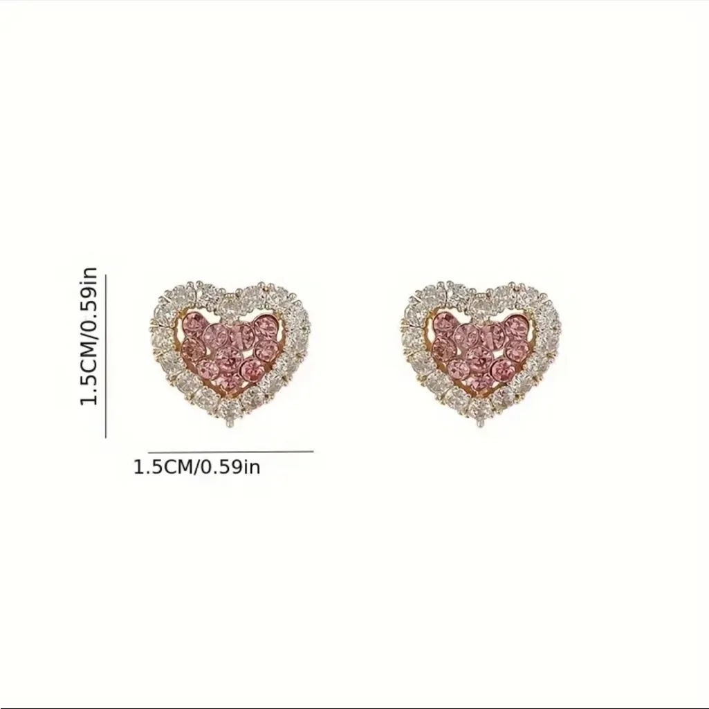 Pink Crystal Heart Stud Earrings Sparkling Rhinestone Valentine Jewelry NWT - Image 3