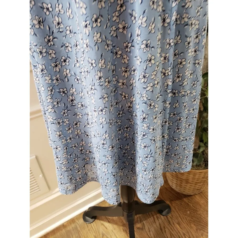 Siren Lily Women's Blue Floral Polyester V-Neck Short Sleeve Knee Length Dress M - Image 4