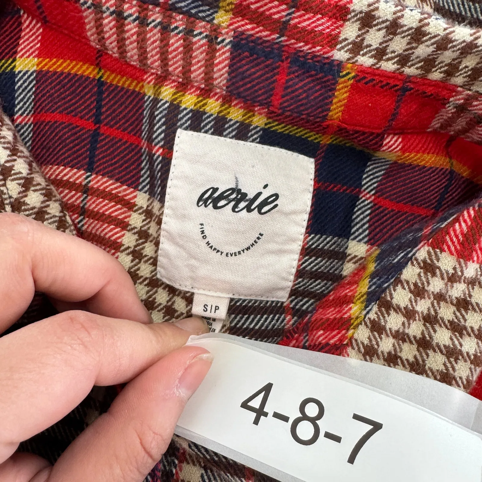 Aerie Top Womens Small Red Plaid Flannel Pajama‎ Button Up Top Soft Cotton Blend - Image 6