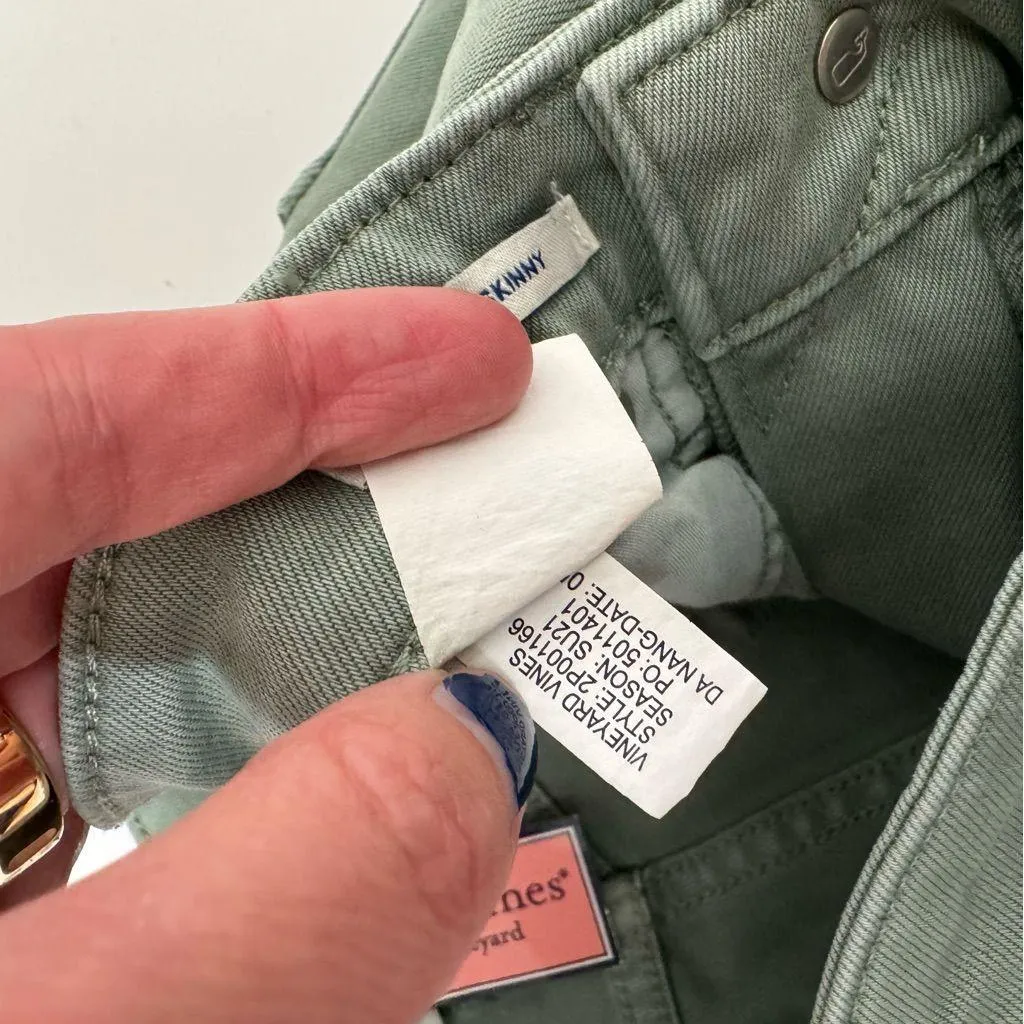 NEW Vineyard Vines High Rise Garment Dyed Skinny Denim Jeans Sage Olive Size 25 - Image 6