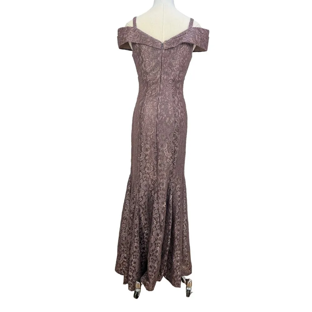R & M Richards Lace Off The Shoulder Gown Dress Lavender Purple Cocktail Party - Image 8