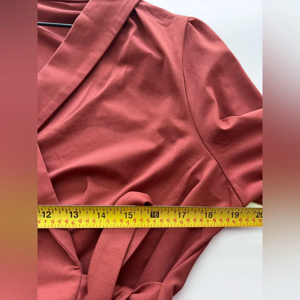 Halara Shawl Collar Wrapped Tie Side Ruffle Hem Work Blouse Reddish brown XL - Image 6