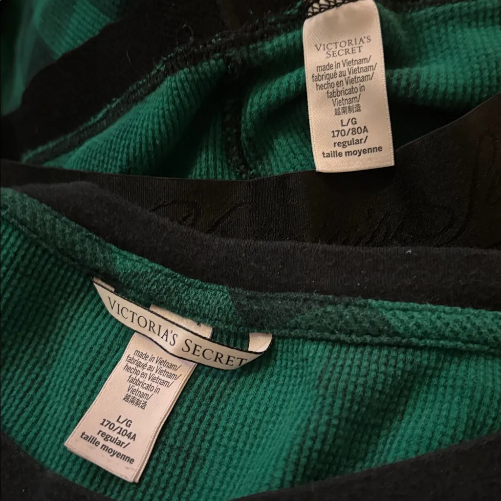 Victoria’s Secret Buffalo Plaid Thermal Pajama Set Sz L Green Black Check Cozy - Image 6