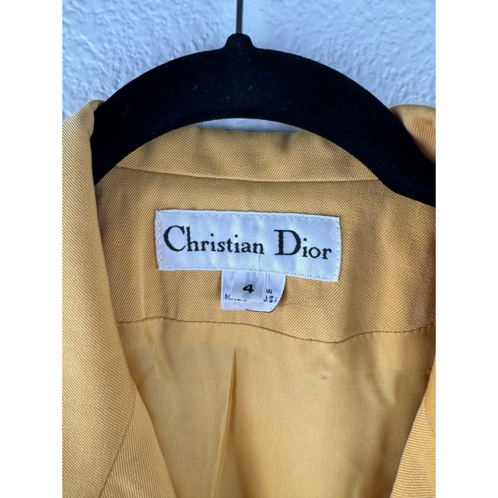 Vintage Christian Dior Blazer Mustard Yellow Pleated Waist Pure Wool Size 4 - Image 2