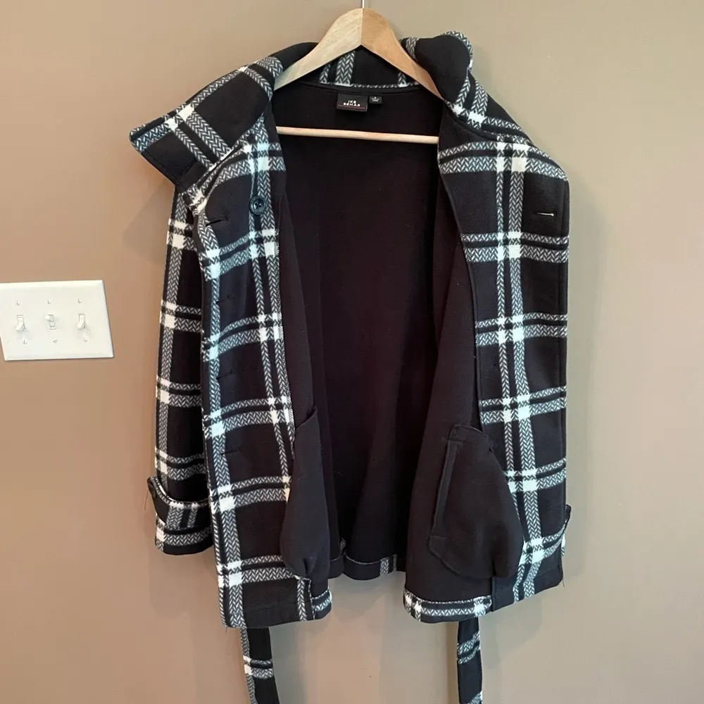 Ike Behar Fleece Check Print Peacoat Black White‎ S - Image 5
