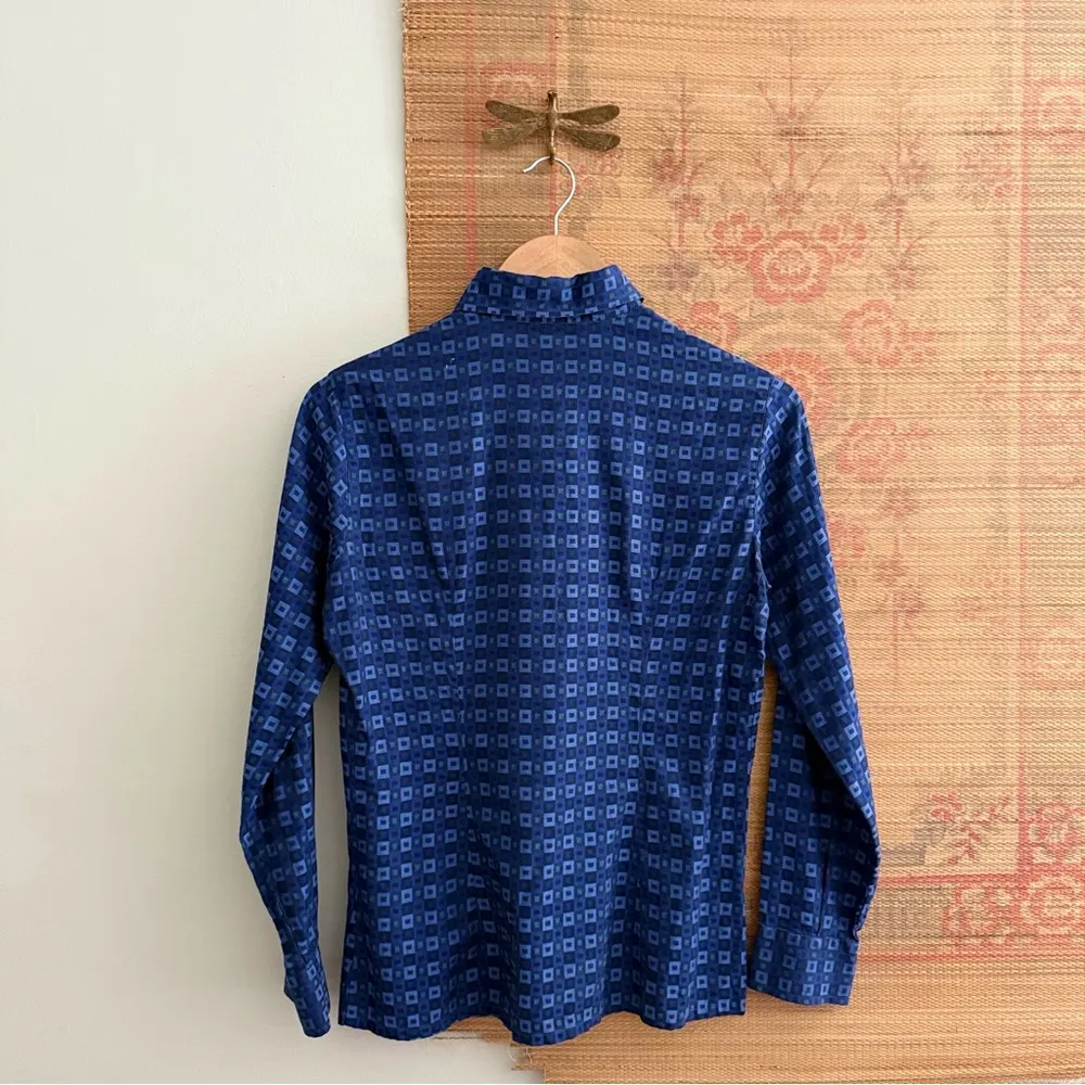 Bianzino Italy Geometric Brocade Button Down Shirt Blue Size 6 - Image 4