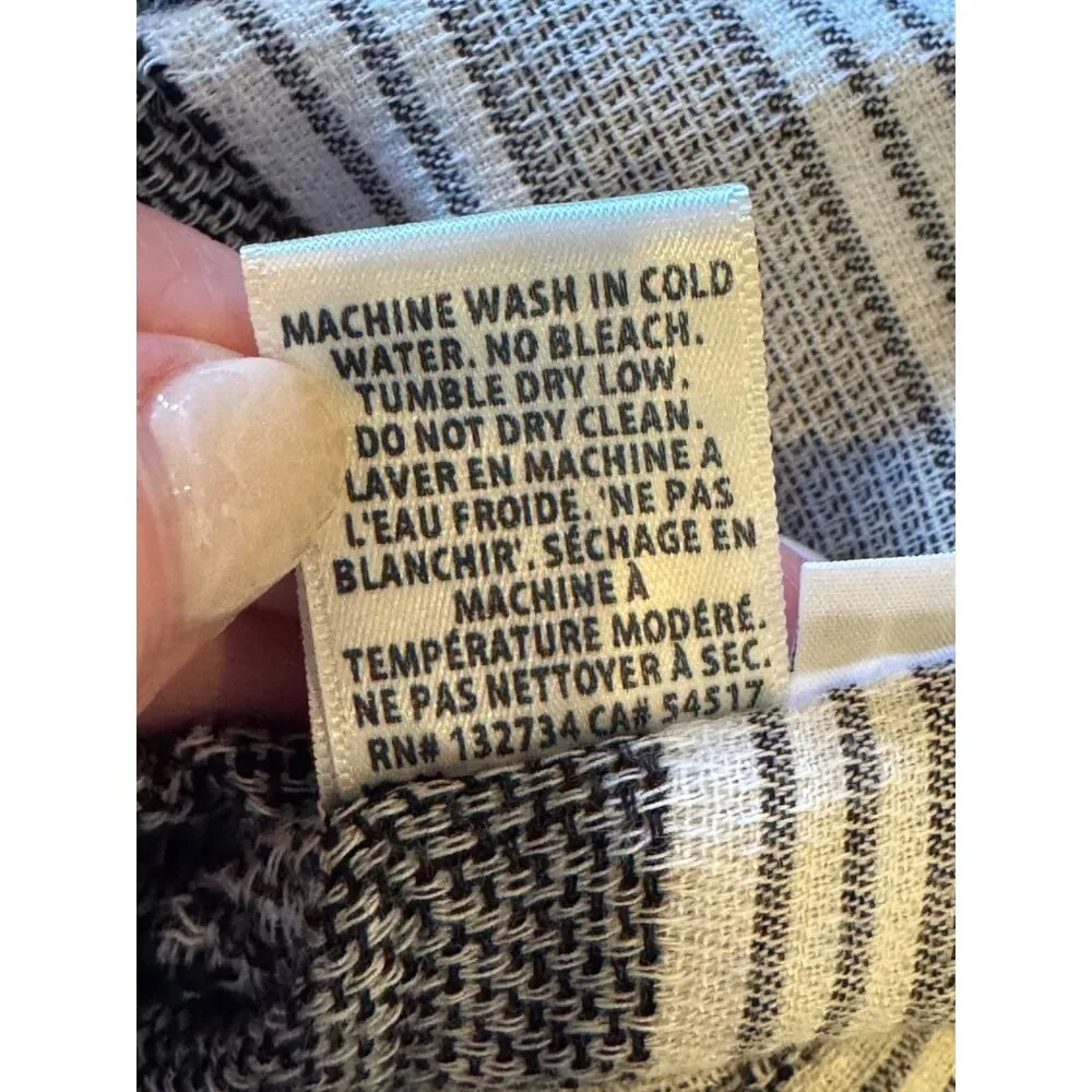 Bella Dahl‎ Shirt Women Large Gray Black Striped V Neck Tie Waist Top Preppy - Image 10