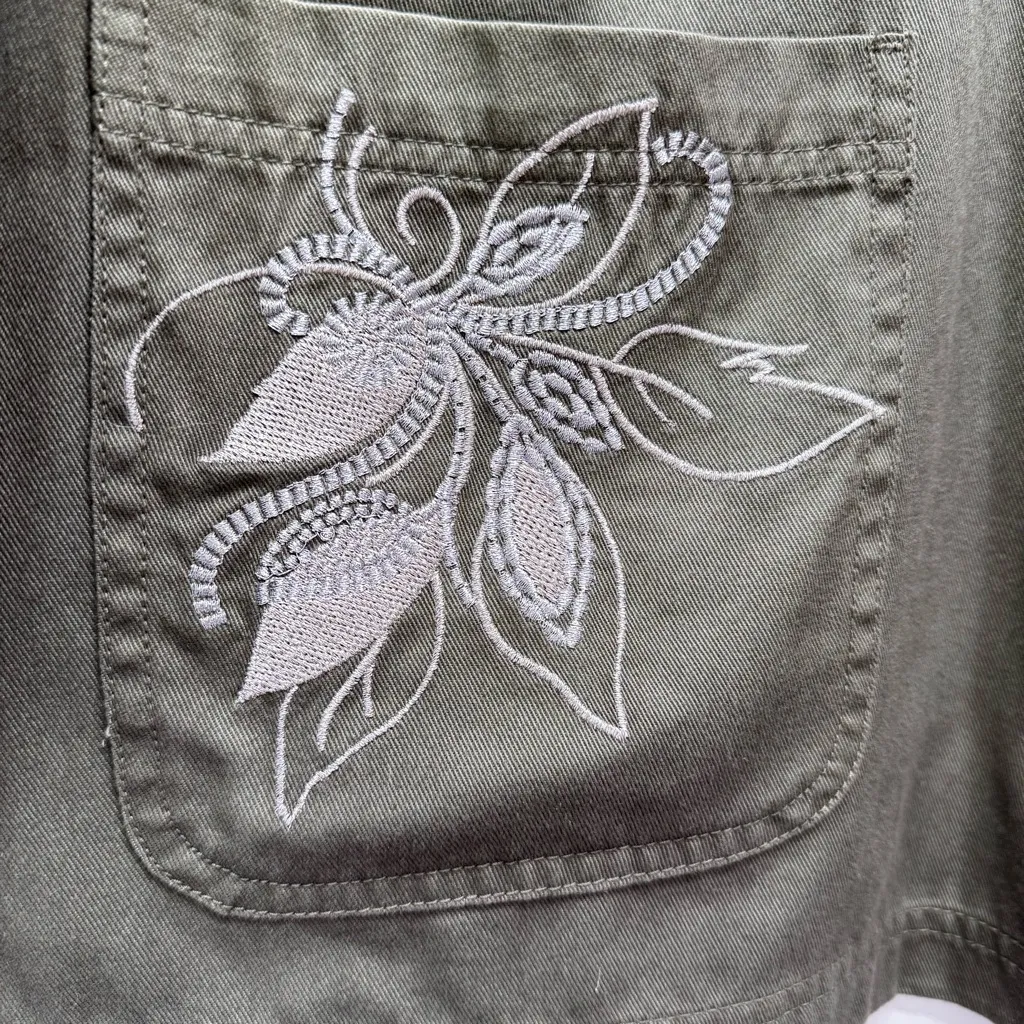 Vintage 90s Kmart Basic Editions Green Embroidered Silver Floral Smock Jacket 3X - Image 4