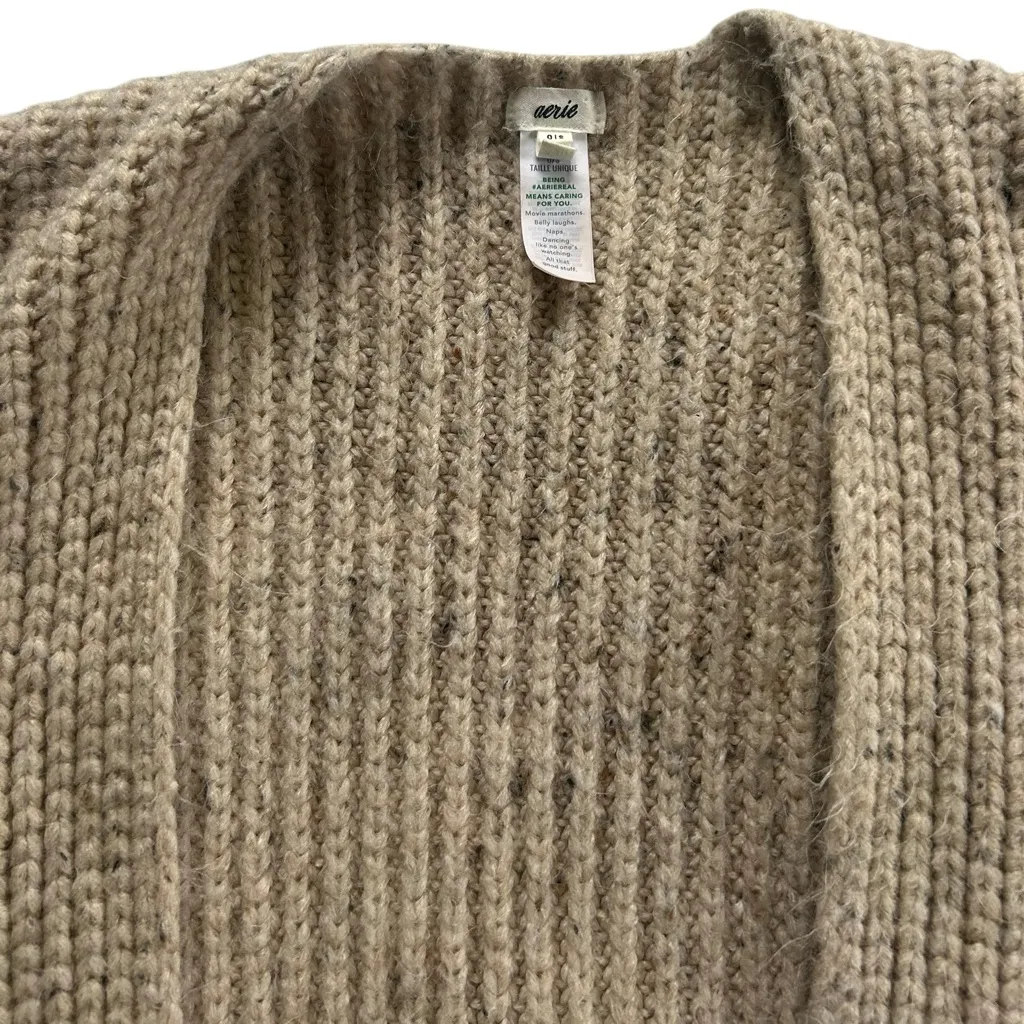 Aerie Kint Cape Sweater Cardigan Wrap Marled Rib Oatmeal Tan Cream Oversized - Image 6