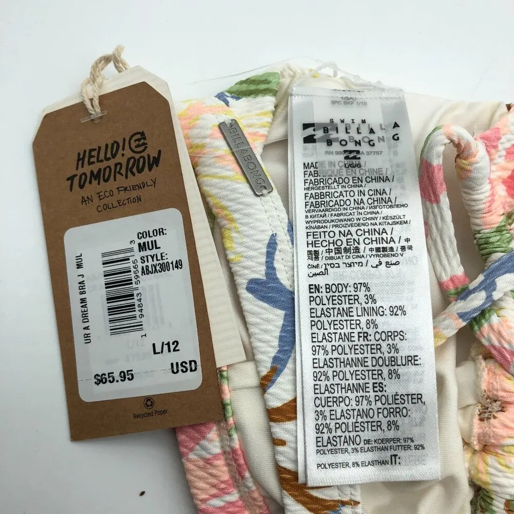 Billabong Ur A Dream Coco Bralette Bikini Top Floral White Colorful L/12 - Image 6
