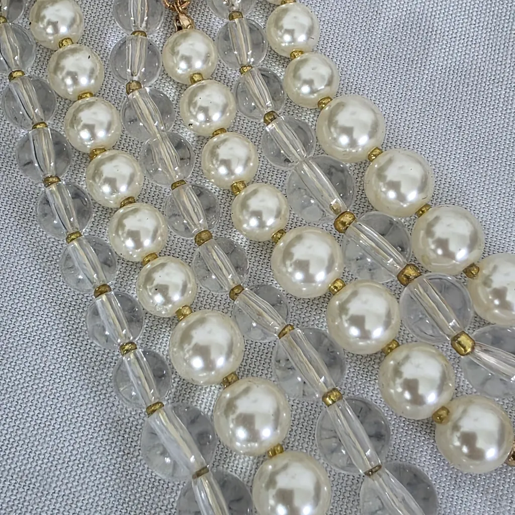 Statement 3 Strand Pearl with Bee Necklace And Earrings Set - Image 3