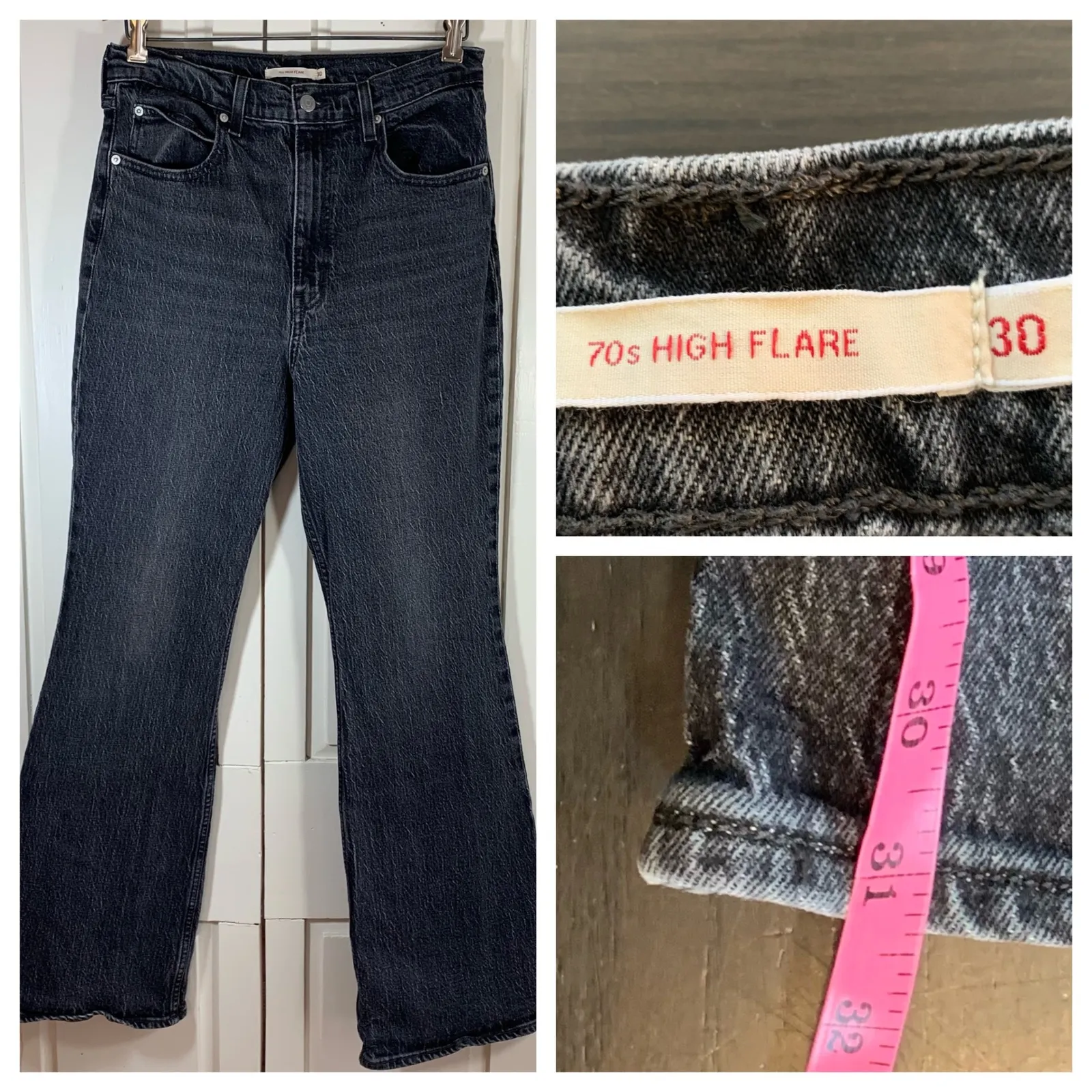 Levi's 70s High Flare Boho Jeans Black Denim Women's Size 30 31" Inseam Retro - Image 15