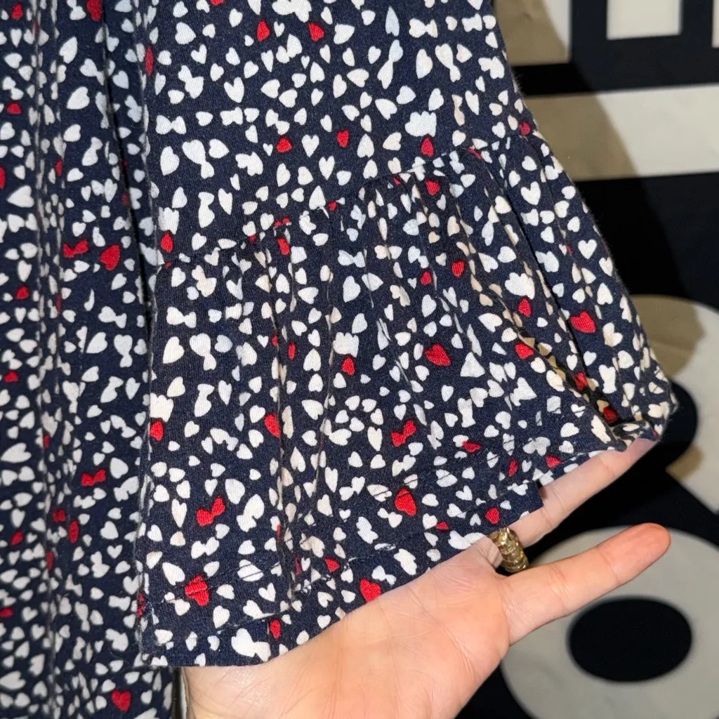 Michael Kors Navy Top with Red and White Heart Accents with Bell sleeves Sz M - Image 7