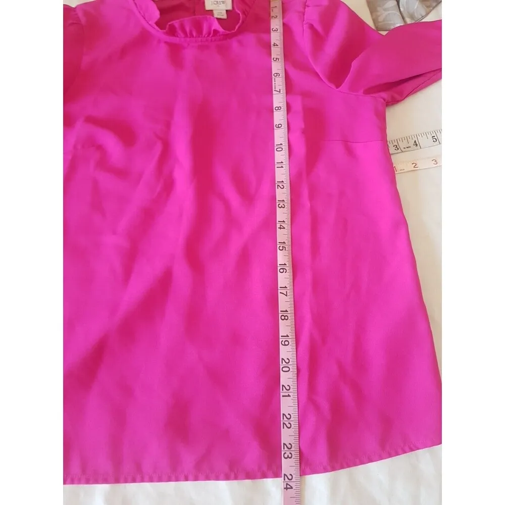 J. Crew Blouse Sz XS Ruffle Long Sleeve Mock Neckline Pink Secretary Office Work - Image 10
