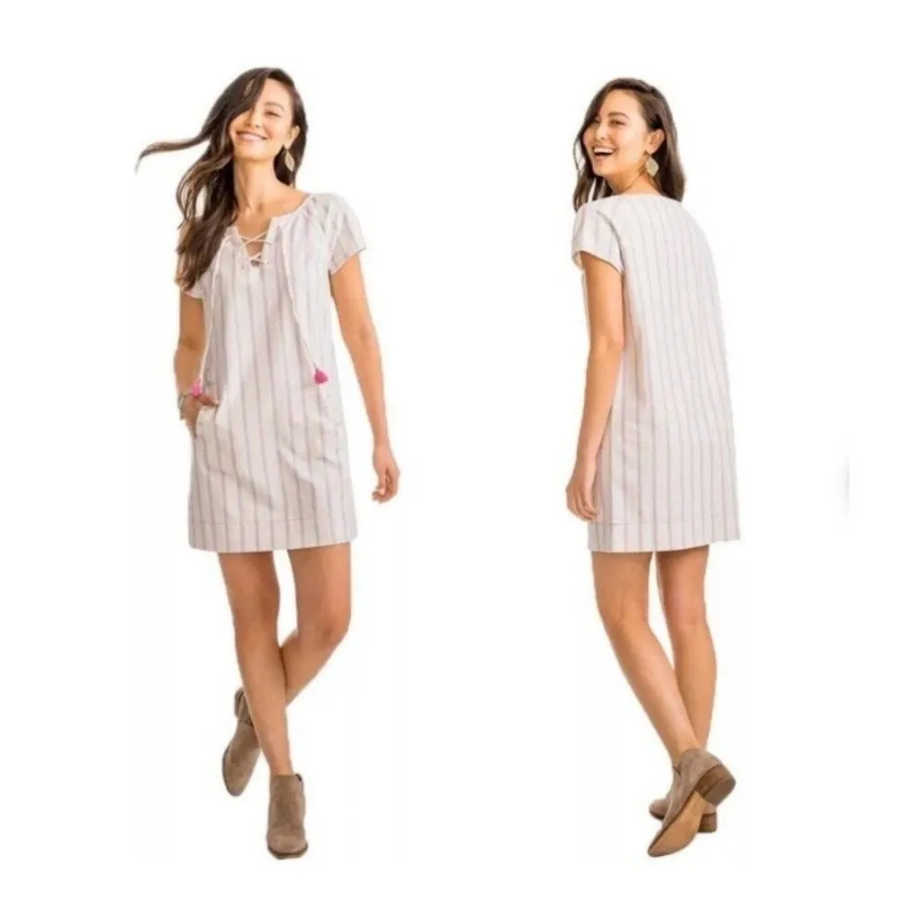 Southern Tide McKenna Striped Shift Dress Natural Size Small Tassel Beach Cotton - Image 2