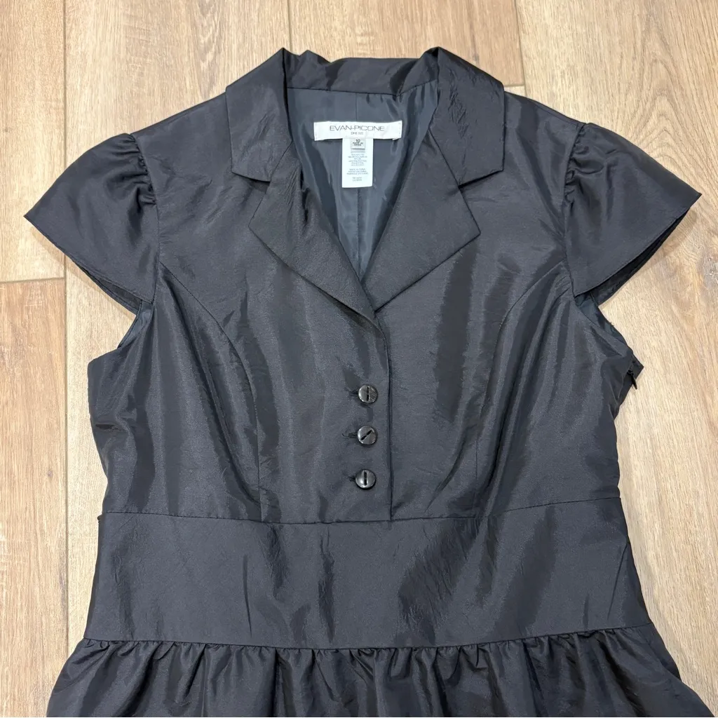 🌟EVAN PICONE🌟 TAFETTA FIT & FLARE CAP SLEEVE SHIRT COCKTAIL DRESS BLACK SZ 10 - Image 2