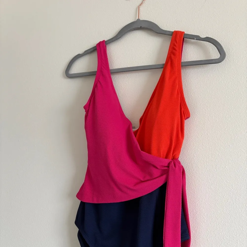 NWT Tommy Bahama Island Cays Colorblock Wrap One Piece Swimsuit Passion Pink 12 - Image 5