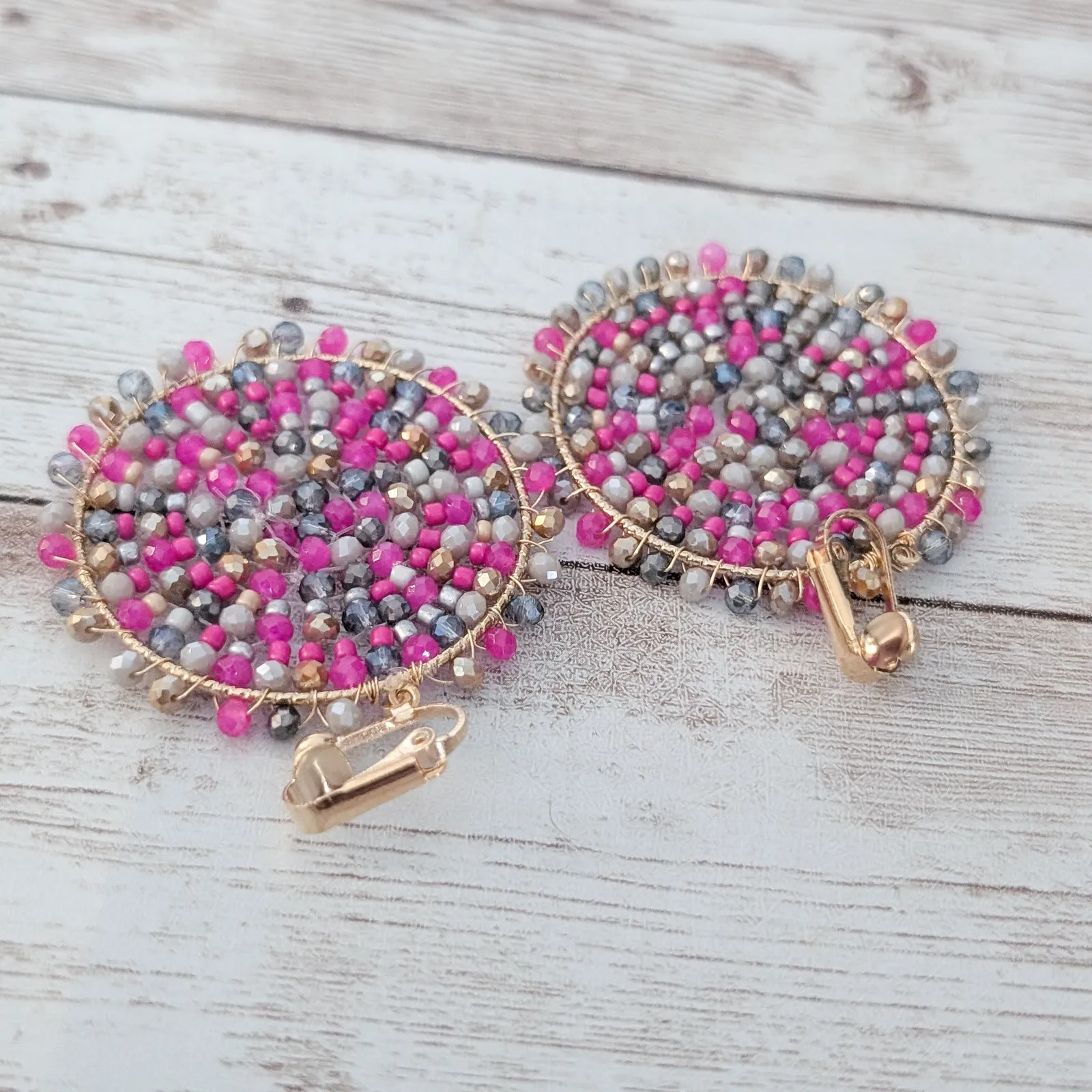 Vintage Clip On Earrings Pink & Purple Tones Extra Large Dangle Really Pretty - Image 6