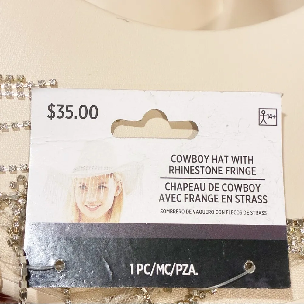 Cowboy Western Cream Hat With Silver Rhinestone Fringe Festival Concert NEW - Image 3