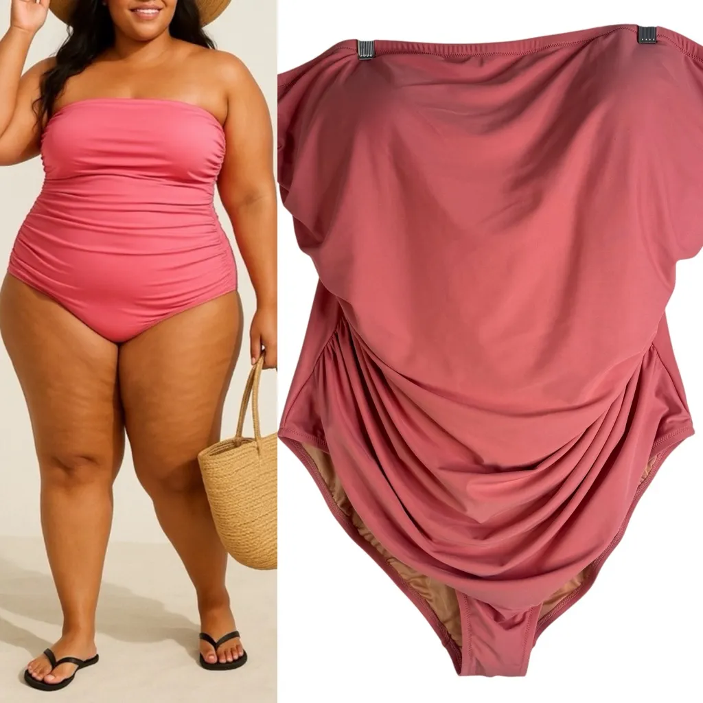 NWT J Crew Ruched Bandeau Swimsuit Plus‎ Size 24 Low Cut Strapless 3X Vacation - Image 2