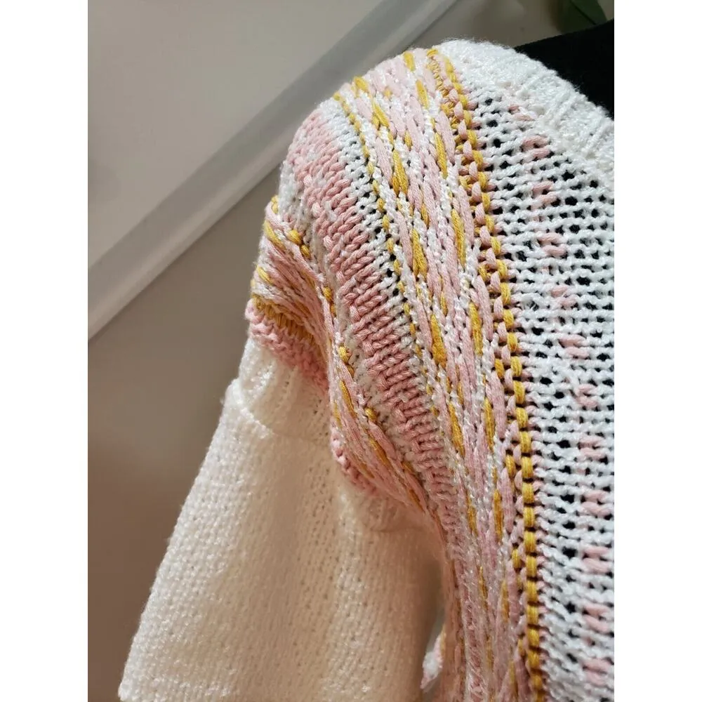 Versona Women's Multicolor Acrylic Round Neck Short Sleeve Casual Top Blouse L - Image 5