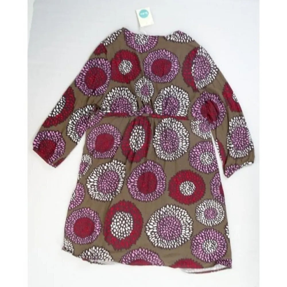 New Boden US 14 Maroon Beaded Scoop Neck Floral Print Viscose Empire Waist Dress Red - Image 4