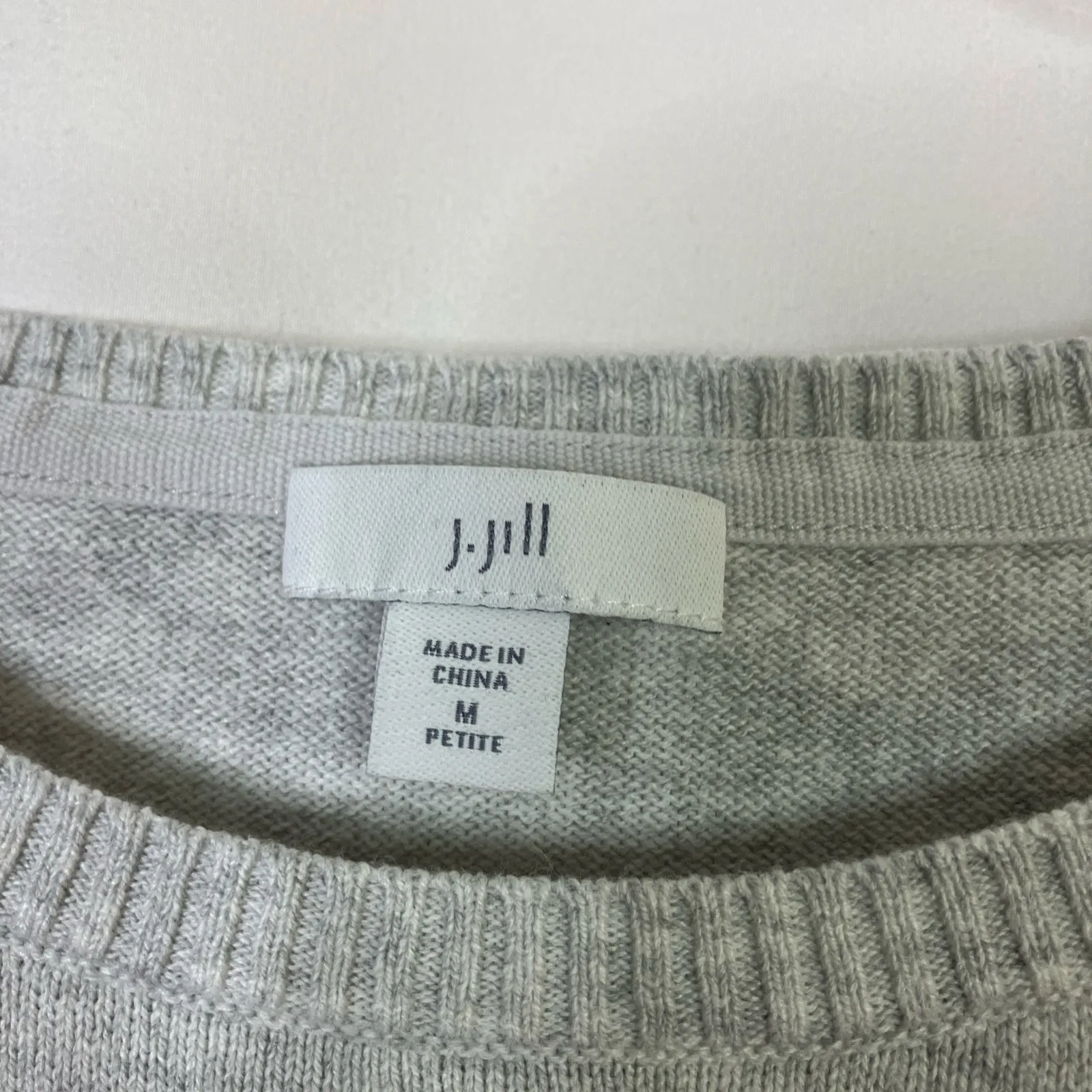 J.Jill Gray Hummingbird 3/4 Sleeve Sweater Cotton Blend Womens Medium Petite - Image 3