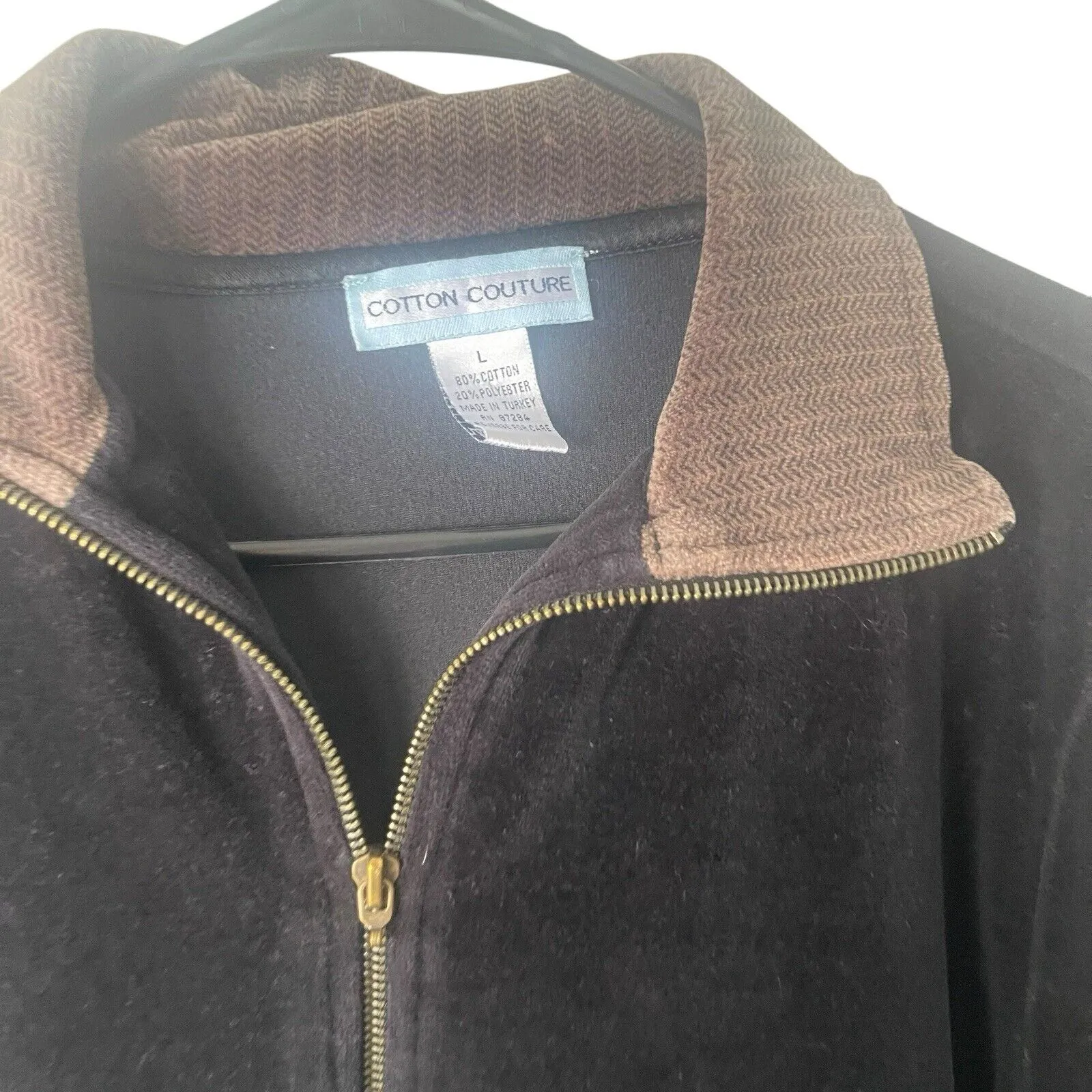 Cotton Couture Women's Size Large Velvet Grunge Academia Full Zip‎ Sweater Black - Image 4