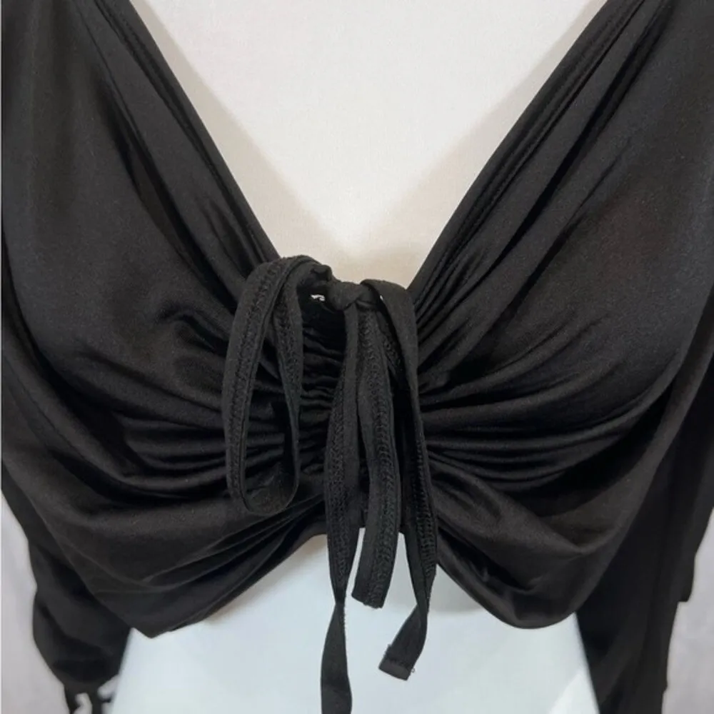 Elegant Moments long ruched tie sleeve sexy black crop top size XL - Image 5