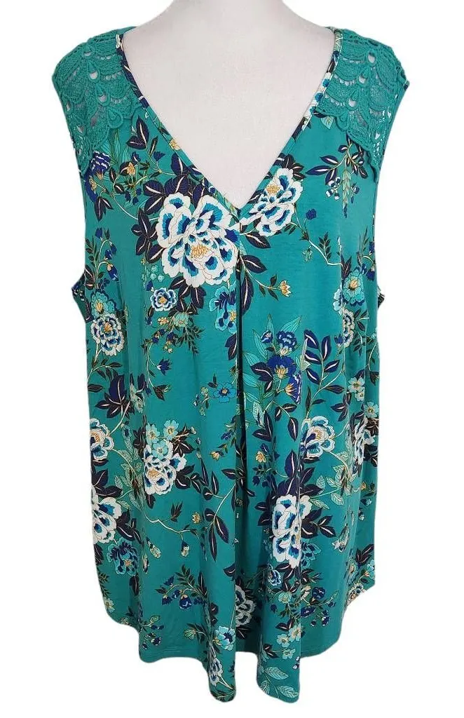 Daniel Rainn Blue Floral Blouse NWT Size 1X Plus Size Turquoise Blue Blouse - Image 1