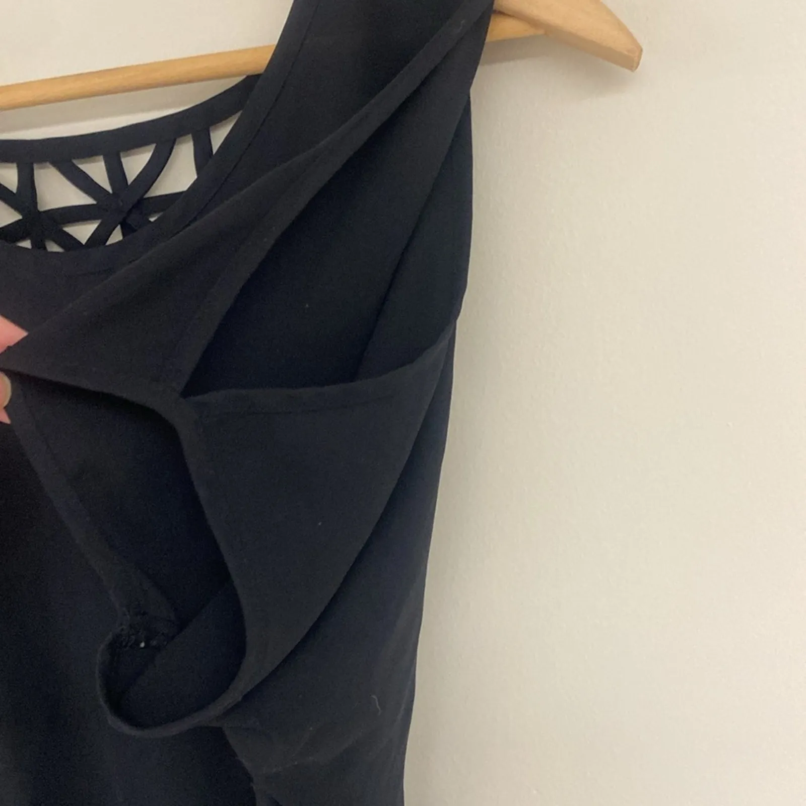 Black Sheer Cutout Back Short Sleeve Open Shoulder Top Size S - Image 3