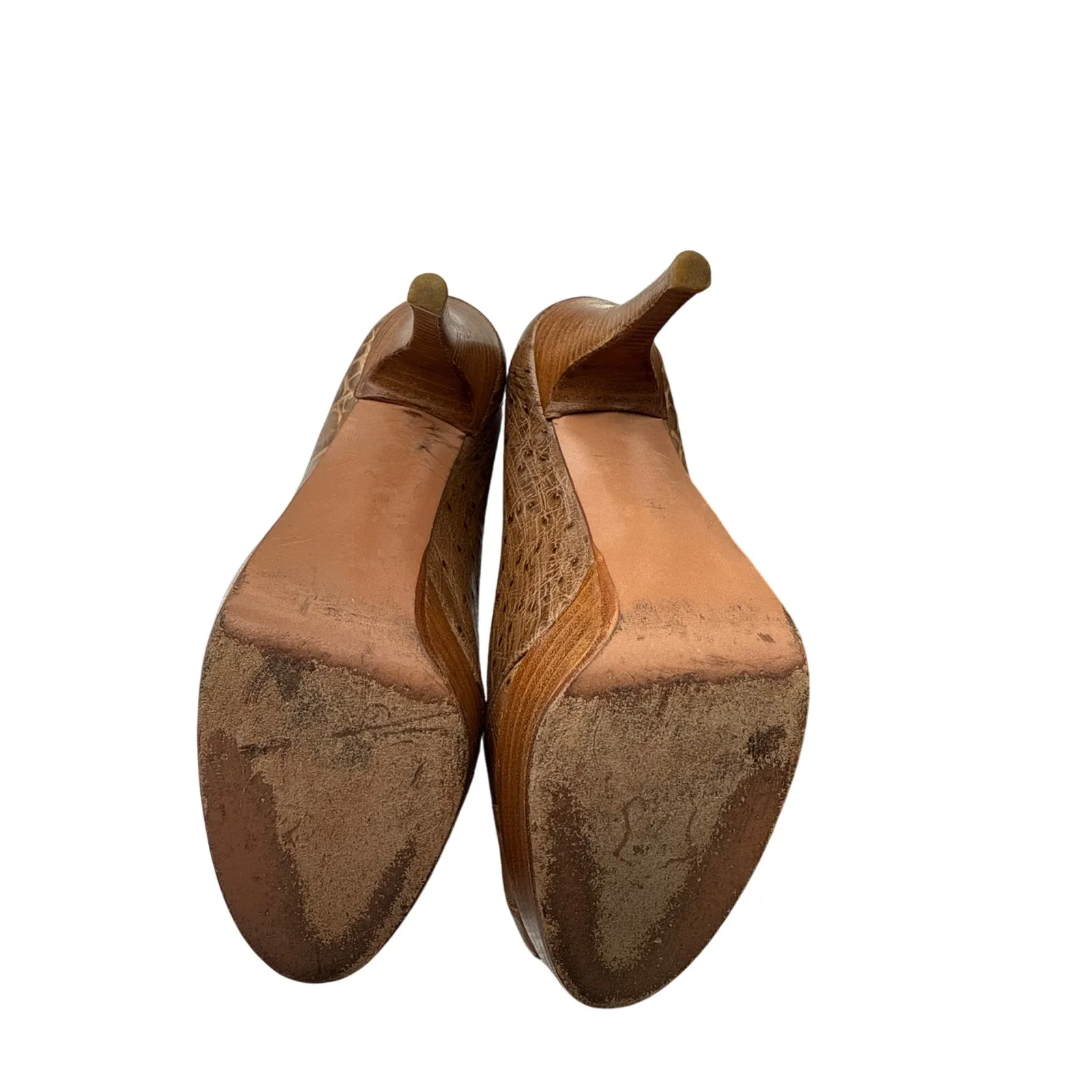 Stuart Weitzman Platform Peep-toe High Heels in Beige Leather Size 8.5 - Image 5