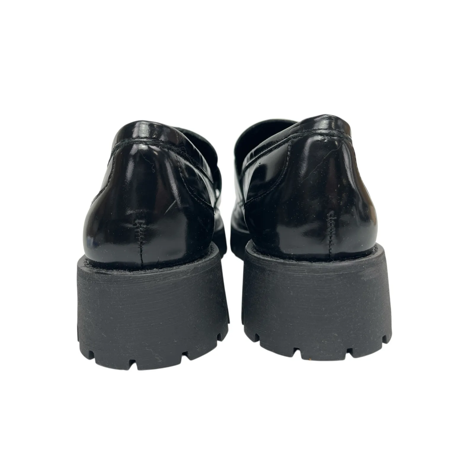 NEW Steve Madden Lando Black Leather Round Toe Slip On Platform Loafers Shoes 8M - Image 3