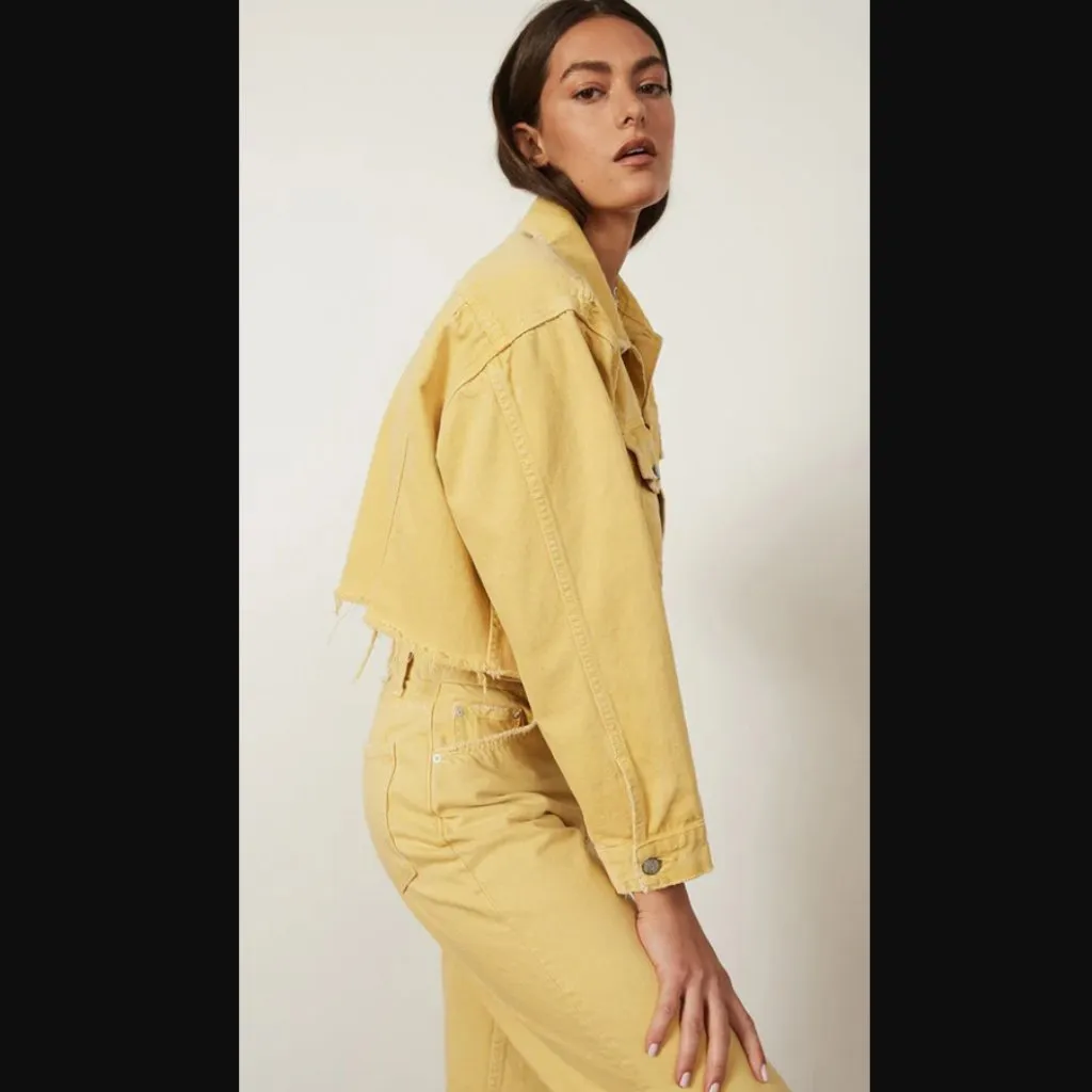 Boyish Jeans Harvey Yellow Denim Cropped Jacket in Honey Pot M - Image 2