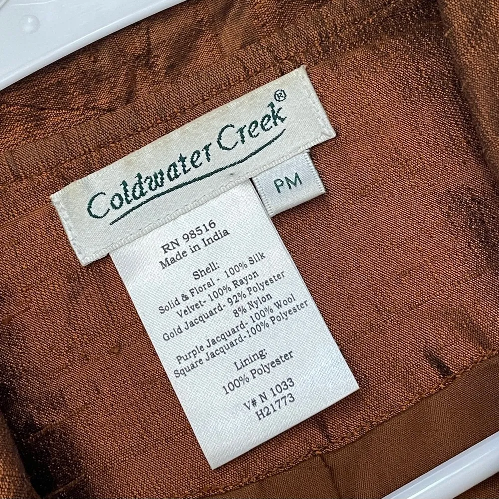 Coldwater Creek Jacket silk patchwork bohemian womens Brown (medium petite) 70s - Image 2