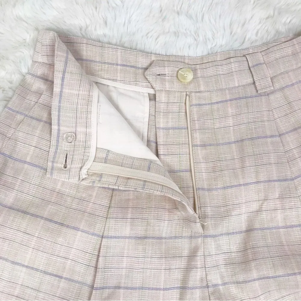 RAILS Ilena Linen Trouser Shorts High Waist Sand Check‎ Cream Plaid Size 12 New - Image 8
