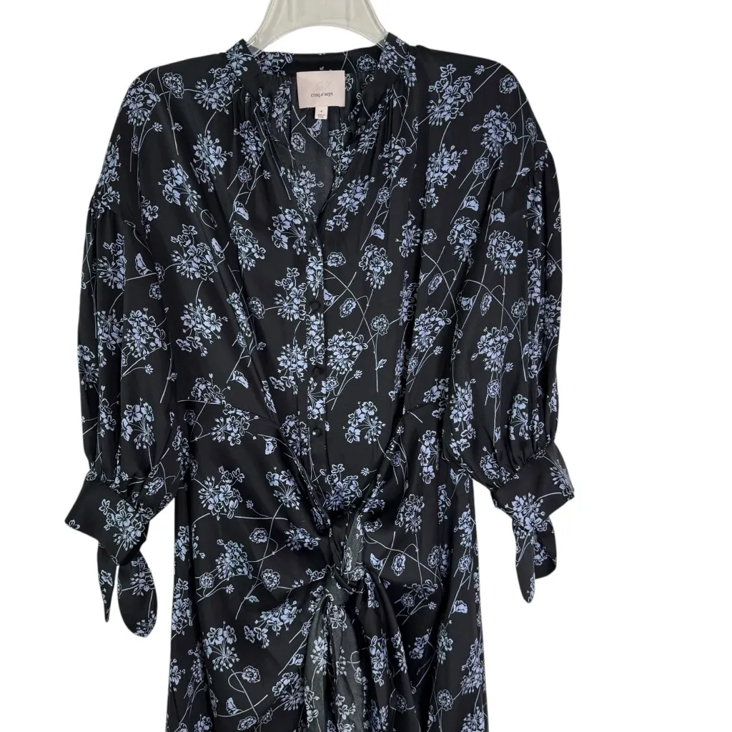 Cinq a Sept Halette Wrap Midi Dress Black & Blue Floral Print Size 4 - Image 14