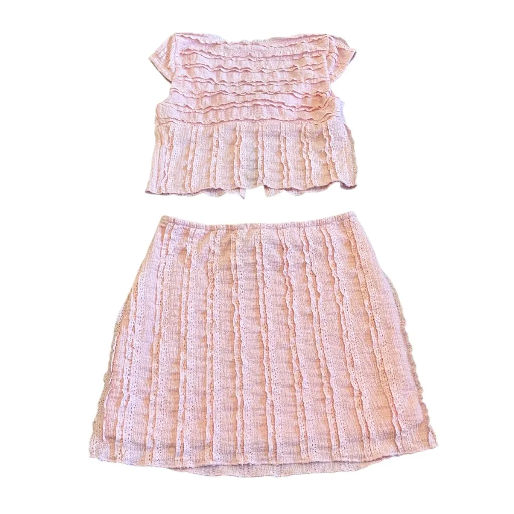 Papermoon Baby Pink Two Piece Set Crop Top Skirt Ruffle Bow Outfit Size Small - Image 9