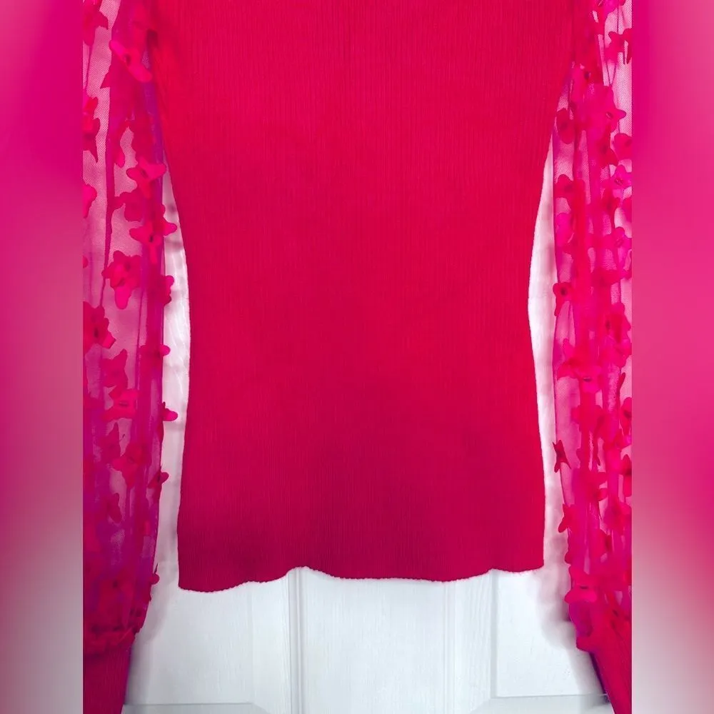 Almost famous Juniors Square neck top puff‎ sheer long sleeves medium - Image 3