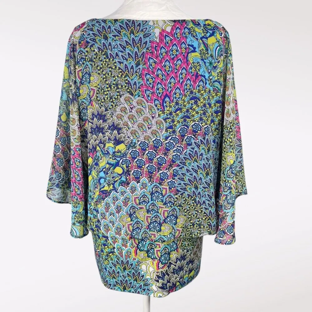 Coco Bianco Sheer Multicolor Print Blouse L NWT - Image 6