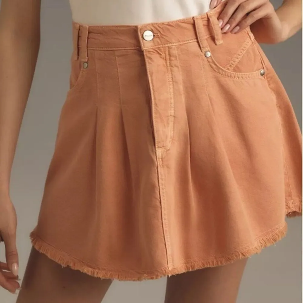 ANTHROPOLOGIE Pilcro Pleated Micro Denim Skirt Orange Size 8 NEW - Image 3
