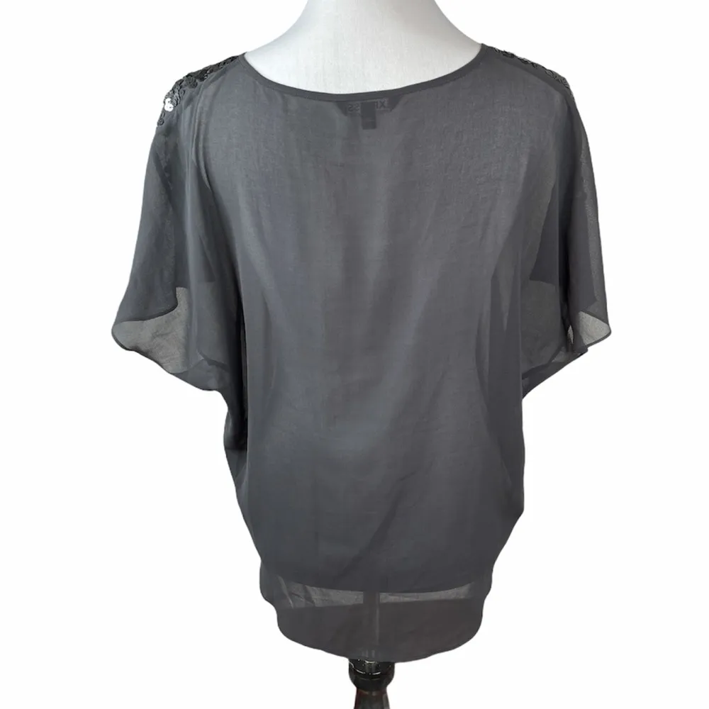 Express Sequin and Sheer Blouse Dark Gray Medium - Image 2